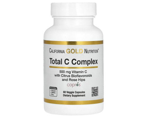     California Gold Nutrition, Total C, комплекс с витамином C и Capros, цитрусовыми биофлавоноидами и шиповником, 500 мг, 60 растительных капсул