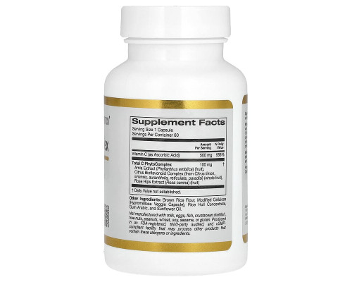     California Gold Nutrition, Total C, комплекс с витамином C и Capros, цитрусовыми биофлавоноидами и шиповником, 500 мг, 60 растительных капсул