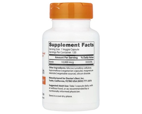 Біотин 10,000 мкг Doctor's Best (Biotin) 120 капсул Біотин 10,000 мкг Doctor's Best (Biotin) 120 капсул