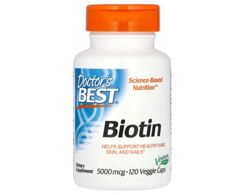 Біотин Doctor's Best 5000 мкг, 120 вегетаріанських капсул
