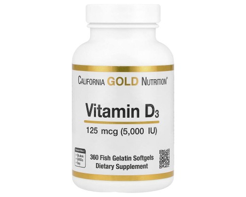 Вітамін Д3 California Gold Nutrition (Vitamin D3) 5000 МО, 360 желатинових капсул Вітамін Д3 California Gold Nutrition (Vitamin D3) 5000 МО, 360 желатинових капсул