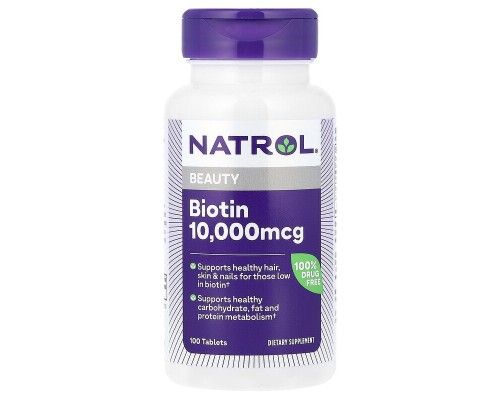 Біотин Natrol 10 000 мкг, 100 таблеток Біотин Natrol 10 000 мкг, 100 таблеток