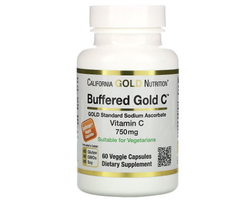 Витамин C аскорбат натрия буферизованный California Gold Nutrition (Buffered Vitamin C) 750 мг 60 растительных капсул