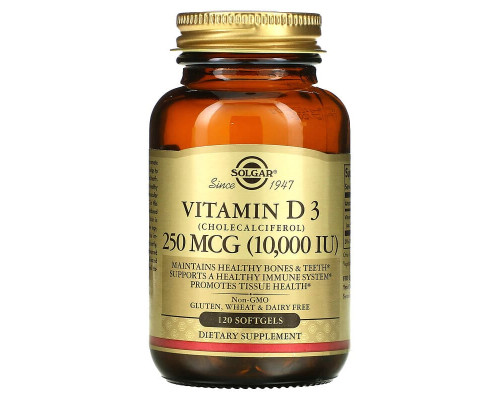 Натуральный витамин Д3 Solgar (Vitamin D3) 250 мкг 10000 МЕ 120 гелевых капсул