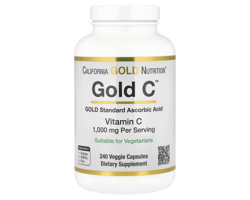 Вітамін С класу USP California Gold Nutrition (Gold C) 1000 мг, 240 вегетаріанських капсул Вітамін С класу USP California Gold Nutrition (Gold C) 1000 мг, 240 вегетаріанських капсул