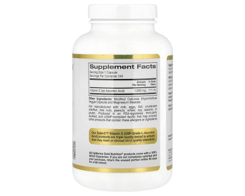 Вітамін С класу USP California Gold Nutrition (Gold C) 1000 мг, 240 вегетаріанських капсул Вітамін С класу USP California Gold Nutrition (Gold C) 1000 мг, 240 вегетаріанських капсул