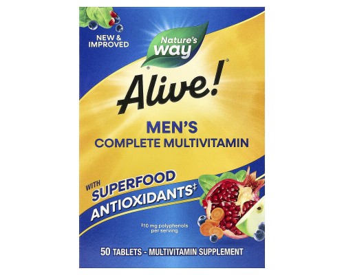Комплекс мультивітамінів для чоловіків, підтримка енергії Alive! Nature's Way 50 таблеток