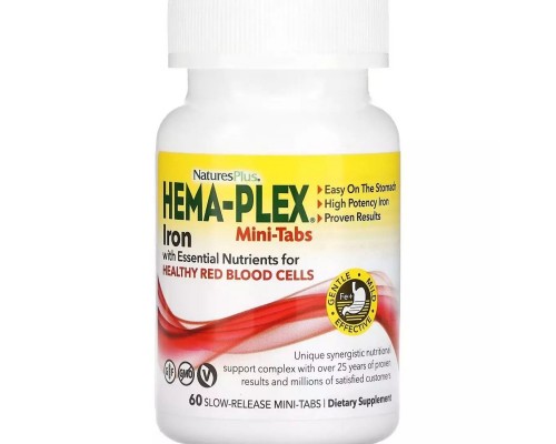 Залізо Natures Plus (Hema-Plex Iron with Essential Nutrients for Healthy Red Blood Cells) 60 міні-таблеток Залізо Natures Plus (Hema-Plex Iron with Essential Nutrients for Healthy Red Blood Cells) 60 міні-таблеток