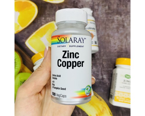 Цинк І Мідь, Zinc Copper, Solaray, 100 Вегетаріанських Капсул Цинк І Мідь, Zinc Copper, Solaray, 100 Вегетаріанських Капсул