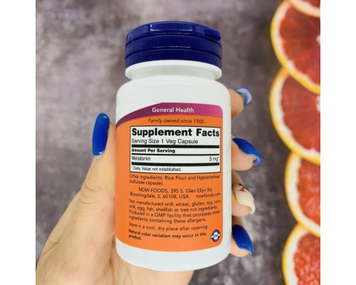 Now Foods, мелатонін, melatonin, 3 мг, 60 рослинних капсул Now Foods, мелатонін, melatonin, 3 мг, 60 рослинних капсул