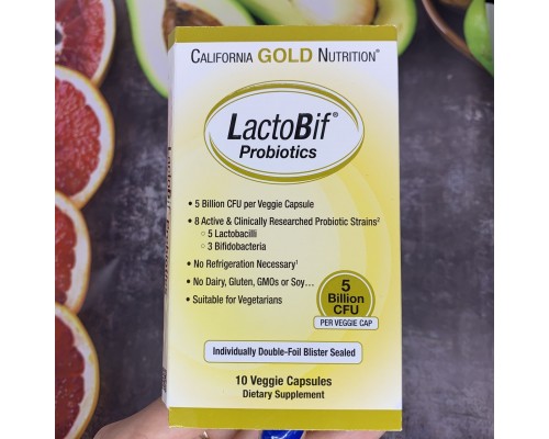 California Gold Nutrition, LactoBif, пробіотики, 5 млрд КУО, 10 вегетаріанських капсул California Gold Nutrition, LactoBif, пробіотики, 5 млрд КУО, 10 вегетаріанських капсул