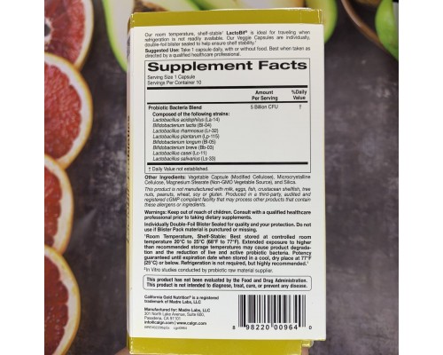 California Gold Nutrition, LactoBif, пробіотики, 5 млрд КУО, 10 вегетаріанських капсул California Gold Nutrition, LactoBif, пробіотики, 5 млрд КУО, 10 вегетаріанських капсул