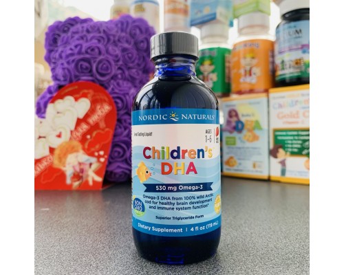 Nordic Naturals, ДГК для дітей віком від 1 до 6 років, зі смаком полуниці, 530 мг, 119 мл Nordic Naturals, ДГК для дітей віком від 1 до 6 років, зі смаком полуниці, 530 мг, 119 мл