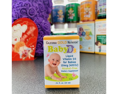 California Gold Nutrition, витамин D3 в каплях для детей, 400 МЕ, 10 мл California Gold Nutrition, витамин D3 в каплях для детей, 400 МЕ, 10 мл