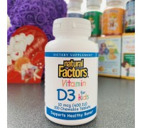 Natural Factors, вітамін D3, полуничний смак, 10 мкг (400 МО), 100 жувальних таблеток