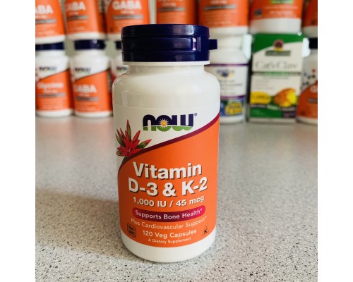 Now Foods, вітаміни D3 та K2, 120 рослинних капсул Now Foods, вітаміни D3 та K2, 120 рослинних капсул