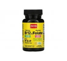 Метил B-12 та метилфолат зі смаком лимона, Methyl B-12/Methyl Folate and Pyridoxal-5-phosphate (P-5-P), Jarrow Formulas, 1000 мкг / 400 мкг, 100 льодяників