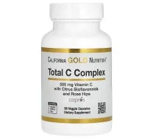 California Gold Nutrition, Total C, комплекс с витамином C и Capros, цитрусовыми биофлавоноидами и шиповником, 500 мг, 60 растительных капсул