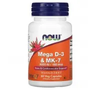 Вітамін Д3 та МК-7 Now Foods (Mega D-3 & MK-7) 5000 МО / 180 мкг 60 вегетаріанських капсул