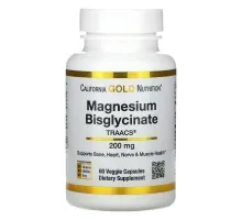 Магній Бісгліцинат California Gold Nutrition (Magnesium Bisglycinate) 60 вегетаріанських капсул