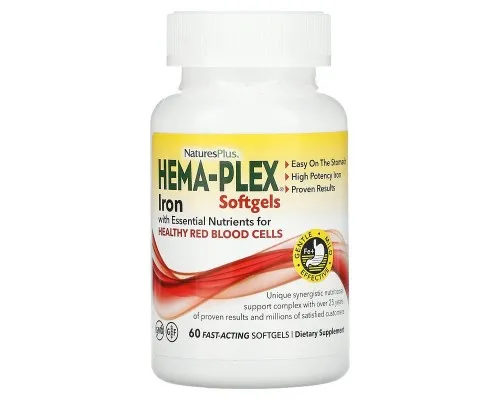 NaturesPlus, Hema-Plex, комплекс із залізом, 60 капсул швидкої дії NaturesPlus, Hema-Plex, комплекс із залізом, 60 капсул швидкої дії