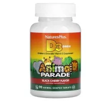 Вітамін D3 для дітей «Animal Parade» Nature's Plus 500 МО, 90 таблеток зі смаком чорної вишні