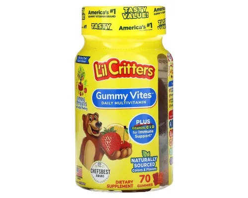 Мультивітамінний комплекс Gummy Vites для дітей L'il Critters, 70 жувальних цукерок зі смаком асорті Мультивітамінний комплекс Gummy Vites для дітей L'il Critters, 70 жувальних цукерок зі смаком асорті