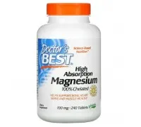 100% хелатированный легкоусвояемый магний, High Absorption Magnesium 100% Chelated, Doctor's Best, 100 мг, 240 таблеток