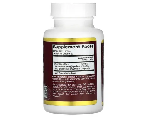 Ежовик гребенчатый California Gold Nutrition (Lion's Mane) 600 мг, 90 растительных капсул Ежовик гребенчатый California Gold Nutrition (Lion's Mane) 600 мг, 90 растительных капсул