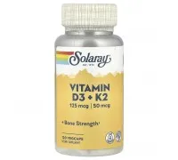 Витамины D3 и K2 без сои Solaray 120 вегетарианских капсул